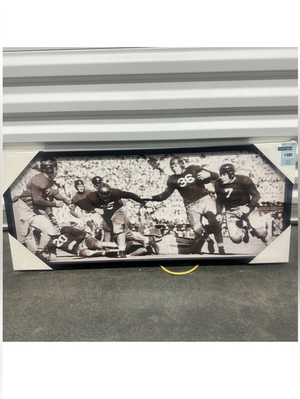 Vintage Football Wall Art Black & White Framed Canvas | 33” x 14” Sports Decor